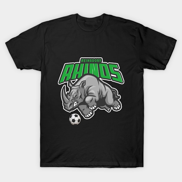 ⚽ Reinsdorf Rhinos, Let's Go! Imaginary Soccer Team Spirit T-Shirt by Pixoplanet